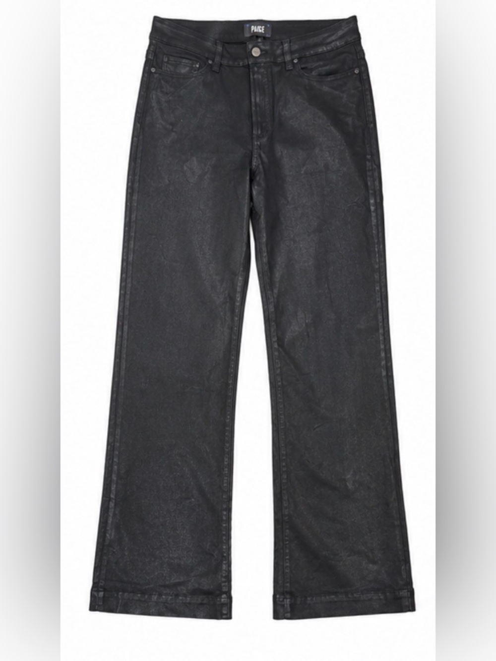 PAIGE Leenah Black Shimmer Coated High-Rise Wide-Leg Jeans Size 30
